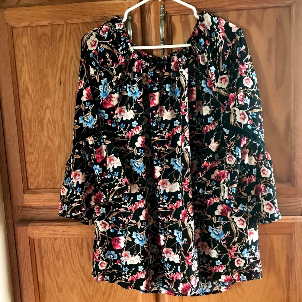 Olivia and Grace Black Floral Boho Lace Blouse